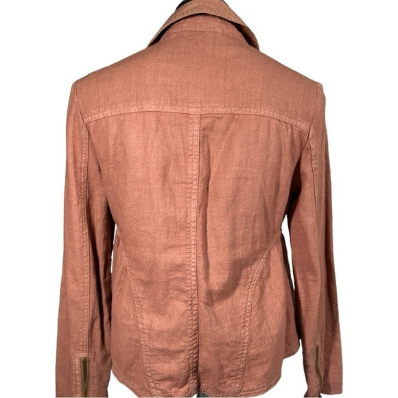 Free People Rosewood Linen Moto Style Jacket Zipper Pockets Snap Close XS - Picture 4 of 9